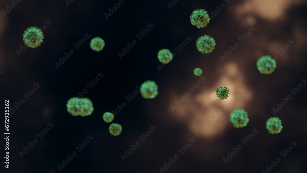 3D illustration of coronavirus in air on dark background
