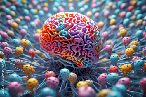 Diverse neural networks represented by a spectrum of colors within a brain structure