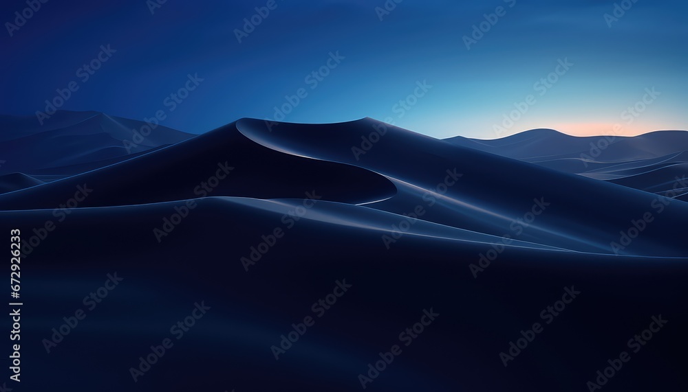 sand dunes desert, dark night, deep blue , epic scene  - obrazy, fototapety, plakaty 