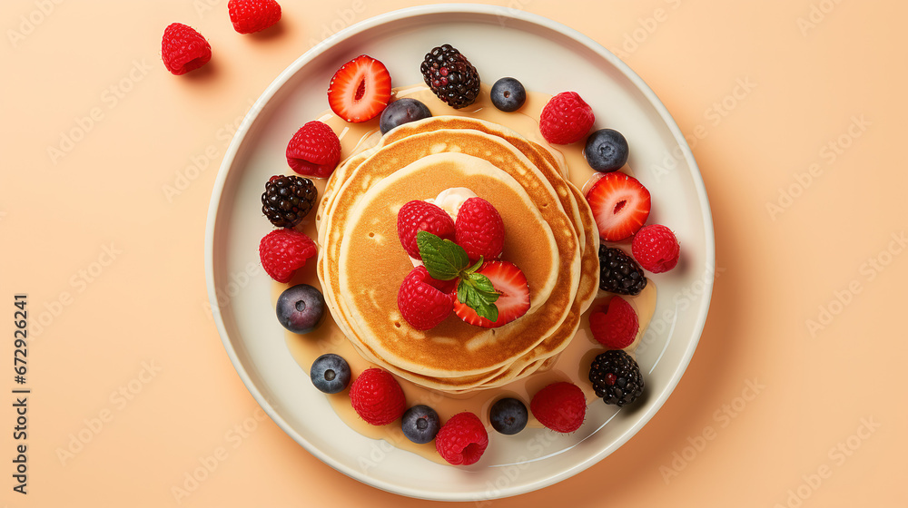 pancakes imagery in a minimalist photographic approach, top view, with brown background, modern food photography, with empty copy space pancakes imagery in a minimalist photographic approach, top view, with brown background, modern food photography, with empty copy space