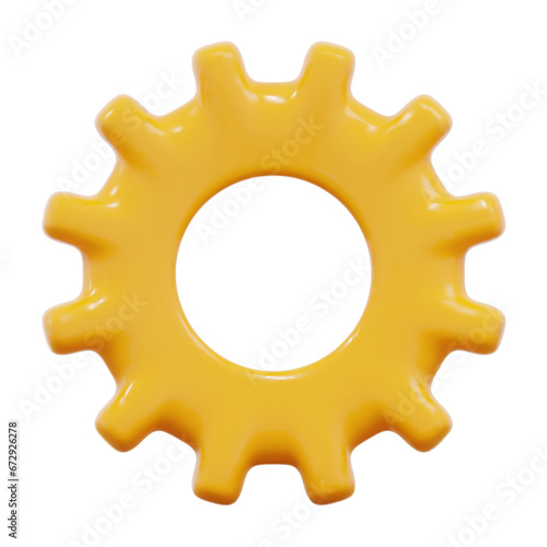 3d yellow brilliant gear icon. Stock vector illustration on isolated background.