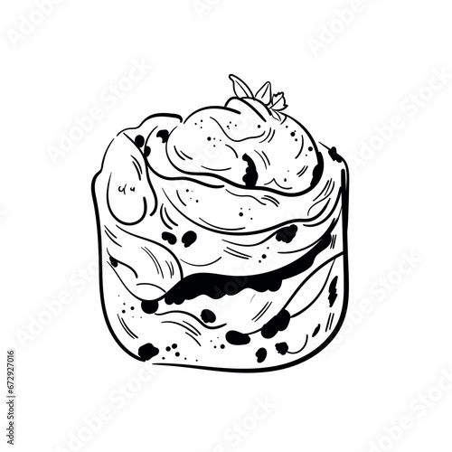 Cruffin or craffin kraffin line art sketch illustration. Outline vector logo. Contour isolated pictogram on white background For menu design, flyers, advertising, logo.