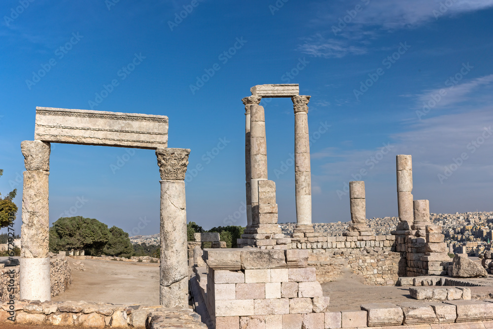 The uncompleted Roman Temple of Hercules at the Amman Citadel is an archeological site at the center of downtown Amman in Jordan. 