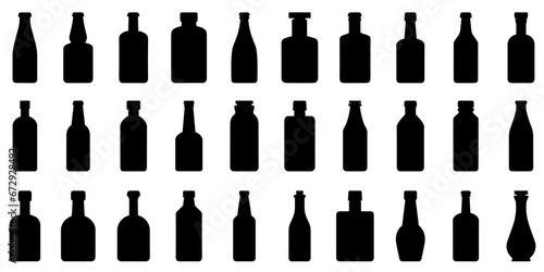 Bottle icon. Set of different silhouettes of bottle. Glass bottles symbols.