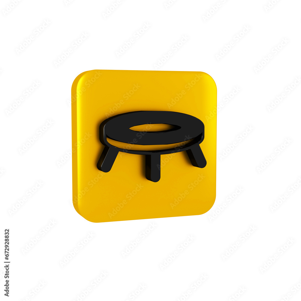 Black Jumping trampoline icon isolated on transparent background. Yellow square button. Black Jumping trampoline icon isolated on transparent background. Yellow square button.