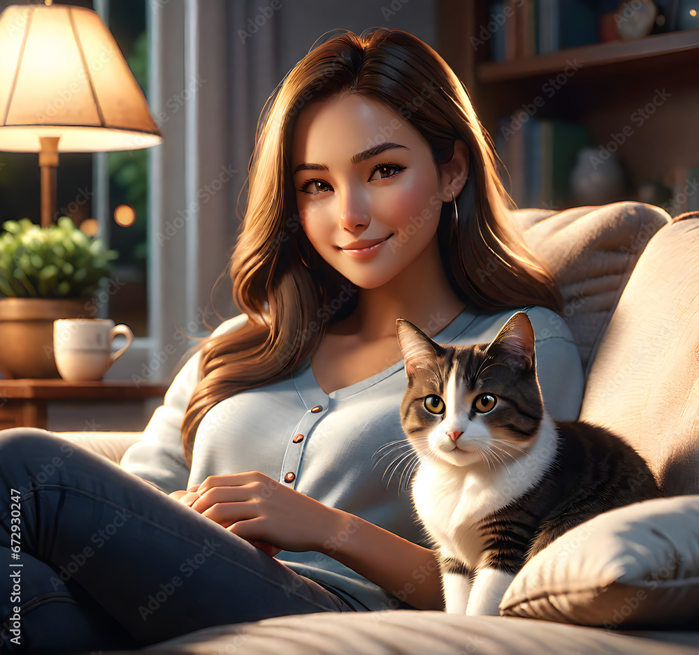 Cozy Evening Companionship: A Cat and Their Human. generative AI Cozy Evening Companionship: A Cat and Their Human. generative AI