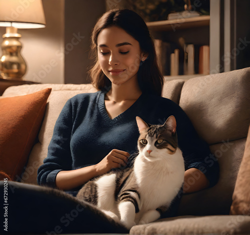Cozy Evening Companionship: A Cat and Their Human. generative AI