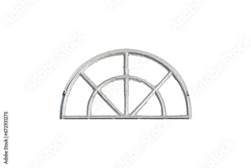 Wooden arched white window isolated on transparent background.