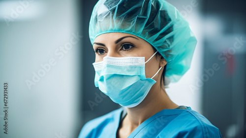 Professional Healthcare Worker in Scrubs and Protective Surgical Mask