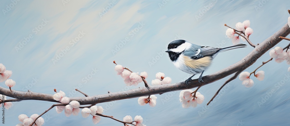 A small bird called a chickadee perched on a branch