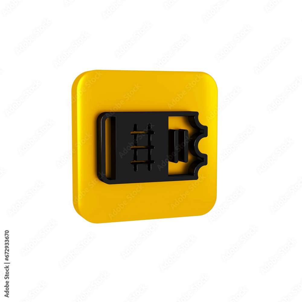 Black Train ticket icon isolated on transparent background. Travel by railway. Yellow square button. Black Train ticket icon isolated on transparent background. Travel by railway. Yellow square button.