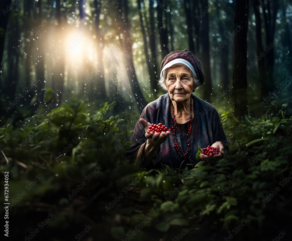old woman in the forest
