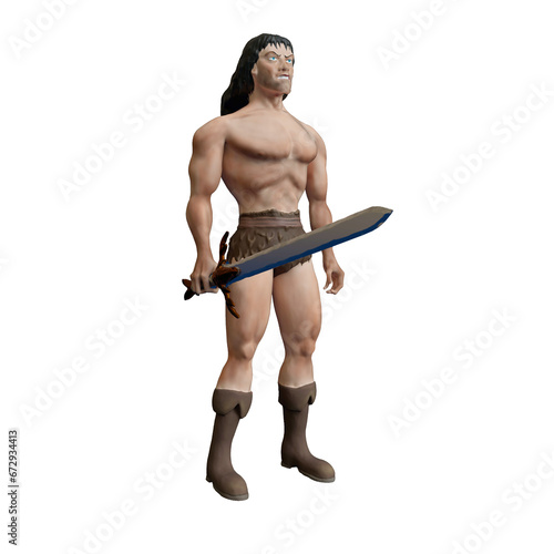 Viking, barbarian, with a sword. Without background