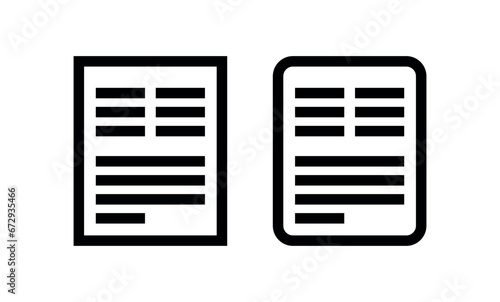 Sheet of paper icon. Office or work document symbol. Identification of print, news section or printer settings, format or arrangement of text.