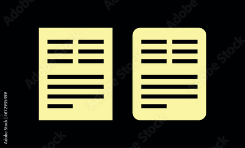 Sheet of paper icon. Office or work document symbol. Identification of print, news section or printer settings, format or arrangement of text.