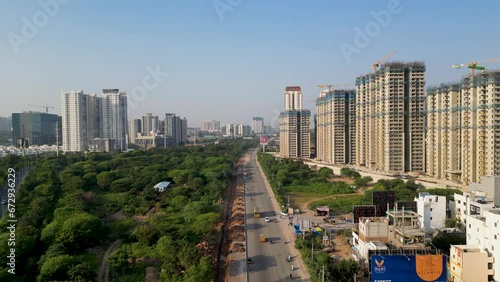 Street view and new building construction in Hyderabad city, is the fourth most populous city and sixth most populous urban agglomeration in India.