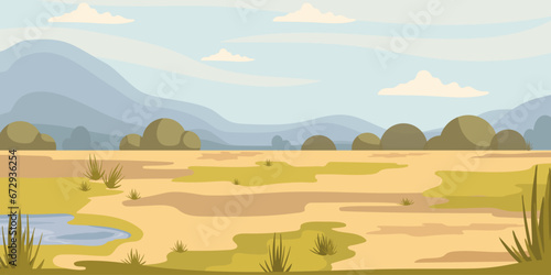 Desert, mountain landscape of the African savanna.Vector graphics.