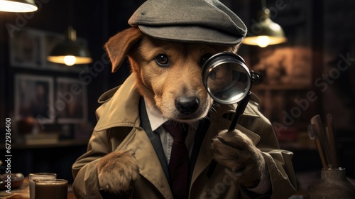 Puppy dressed as a detective photo