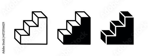 Set of stairs or steps icons. Ladder, symbol of rise, upward movement or advancement in work. Steps denoting development, knowledge and skills or improvement.