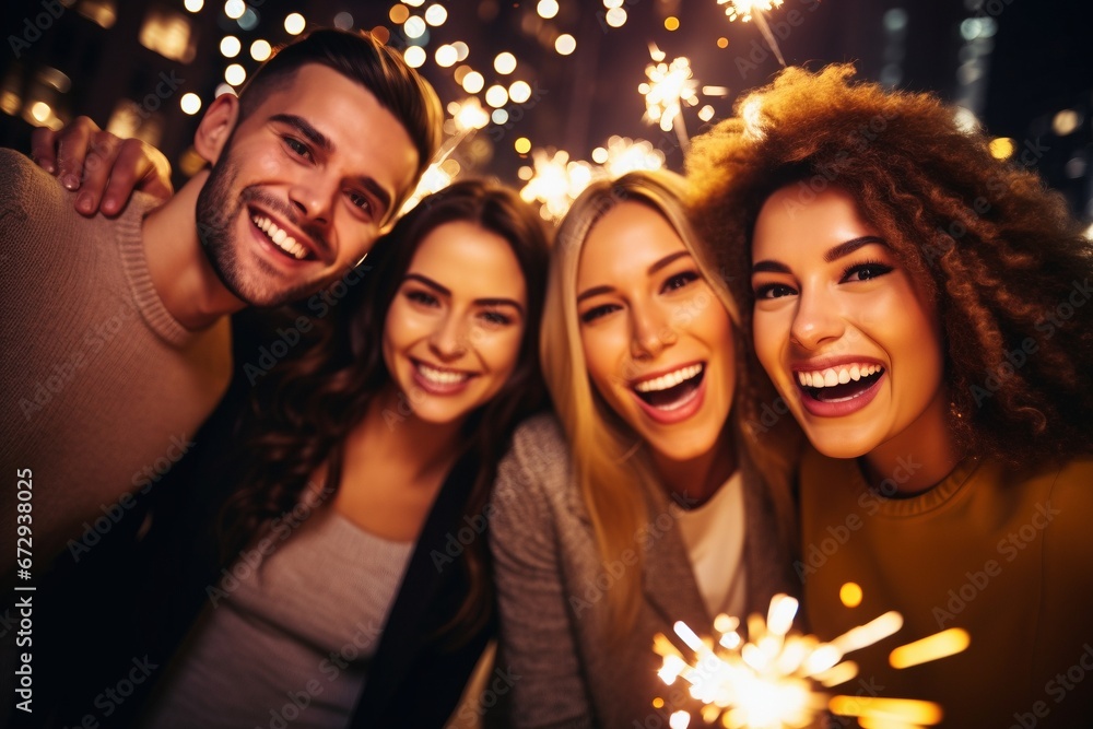 Counting Down to Silvester: A Group of Friends Finds Joy in a Thriving Night Club, Sparklers Illuminating Smiles, Laughter, and the Excitement of a New Year