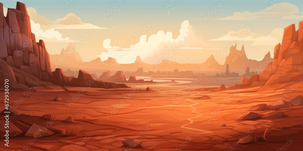 Naklejka premium Abstract illustration of a badlands environment with interesting landforms. 