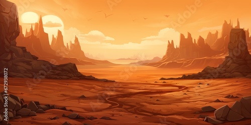 Abstract illustration of a badlands environment with interesting landforms. 