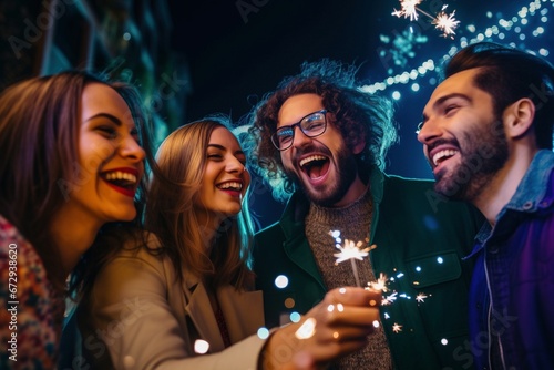 Dancing into the New Year: In a Night Club Alive with Energy, Friends Celebrate Silvester with Sparklers, Laughter, and a Vibrant Display of Fireworks