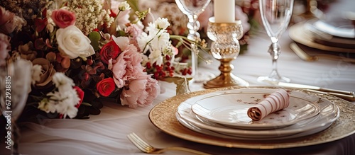 At the wedding reception in the hotel you ll find sophisticated and exquisite silverware and dinnerware adorned with beautiful flowers