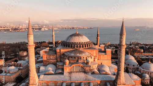 Hagia Sophia Grand Mosque (Ayasofya Camii), Istanbul, Turkey. aerial view of hagia sophia mosque photo