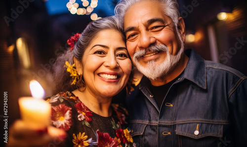 Capturing Happiness: Senior Mexican Pair Takes a Selfie at a Party