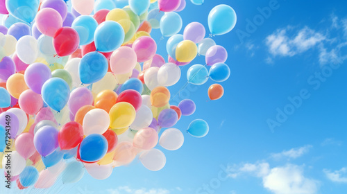 colourful Balloons flying in the blue sky © alex