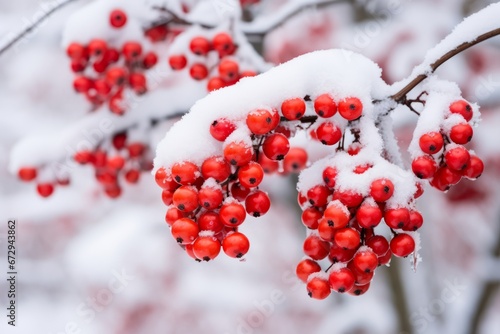 A Vibrant Display of Red Berries Nestled Amongst Freshly Fallen Snow, Creating a Beautiful Contrast and Evoking the Spirit of Christmas