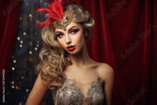 Elegant Lady in a Festive Mask  Holiday Makeup Adorning Her Face  Celebrating Christmas with Joy and Style