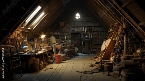 An old attic is filled with dusty boxes and forgotten memories © Textures & Patterns