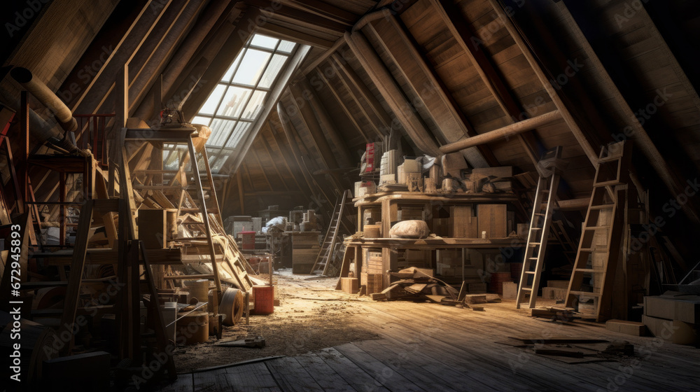 An old attic is filled with memories and stories of times past An old attic is filled with memories and stories of times past