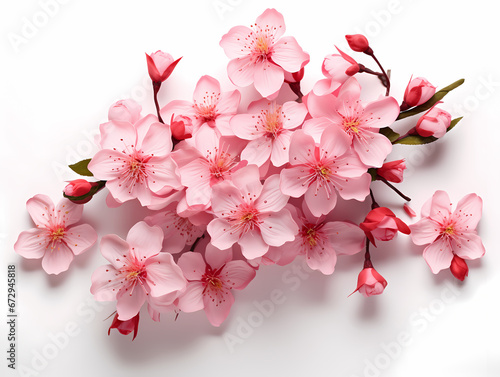 orchid tulips and pink cherry flowers isolated on white generative ai, ready for kitchen design © Dan