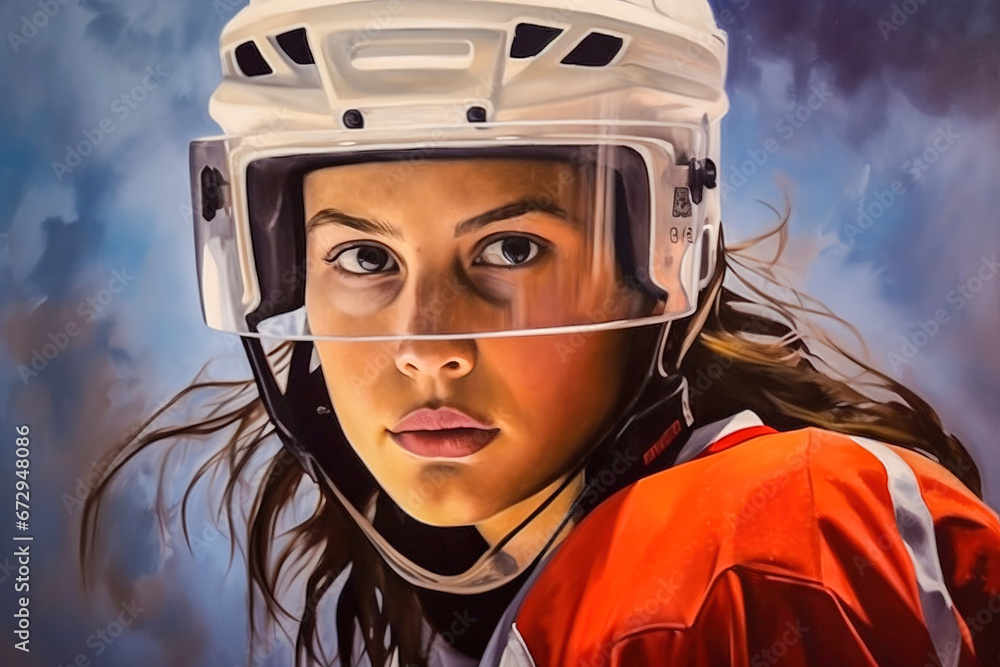 Close-up portrait of a girl in a hockey uniform. Close-up portrait of a girl in a hockey uniform.