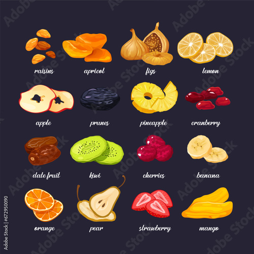 Colorful set of cartoon dried fruit
