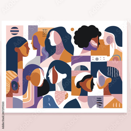 Two women of different ethnicities and cultures together. Strong and brave girls support each other and the feminist movement. Sisterhood and females friendship. Vector illustration
