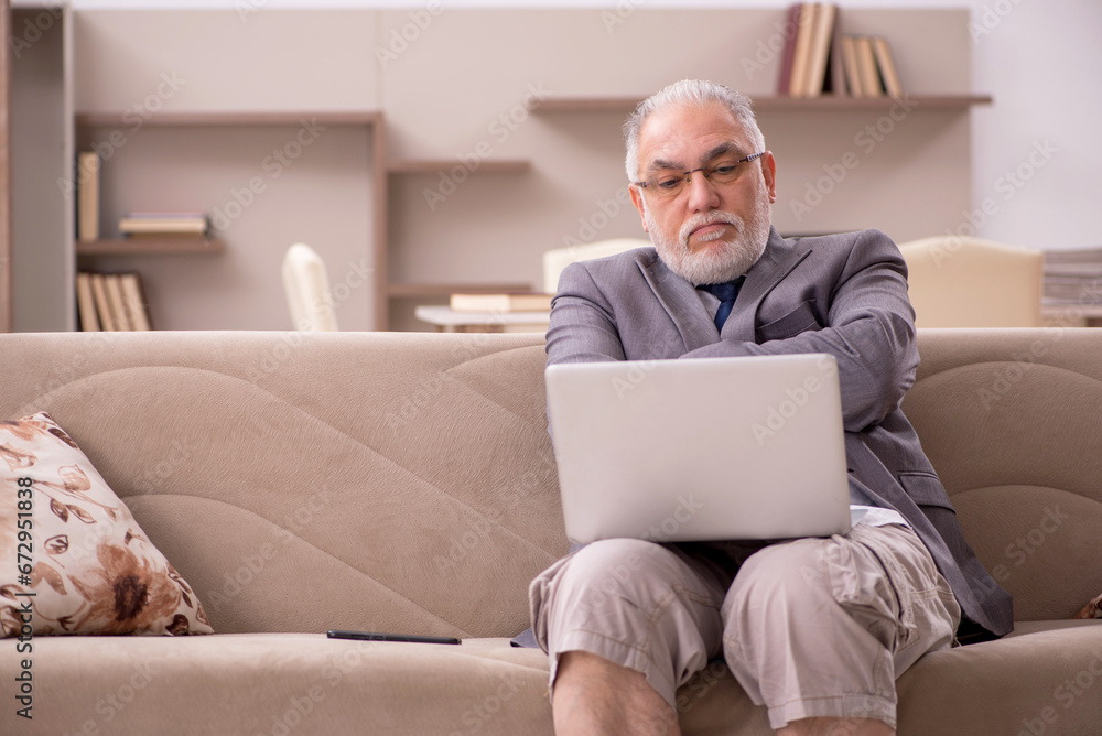 Old male employee working from home during pandemic Old male employee working from home during pandemic