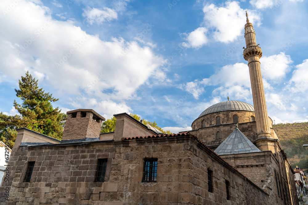 The famous historical Mosque (Mevlevi Türbe Cami) and Minaret. Afyonkarahisar, Afyon, Turkey
