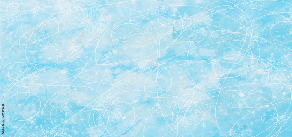 Abstract winter background with snowflakes and frosty patterns. Vector graphics.