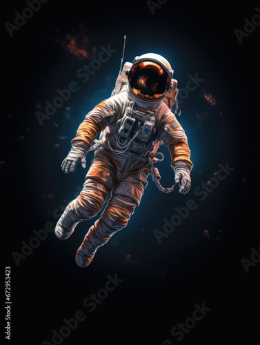 An astronaut floating through the air in space. Generative AI.