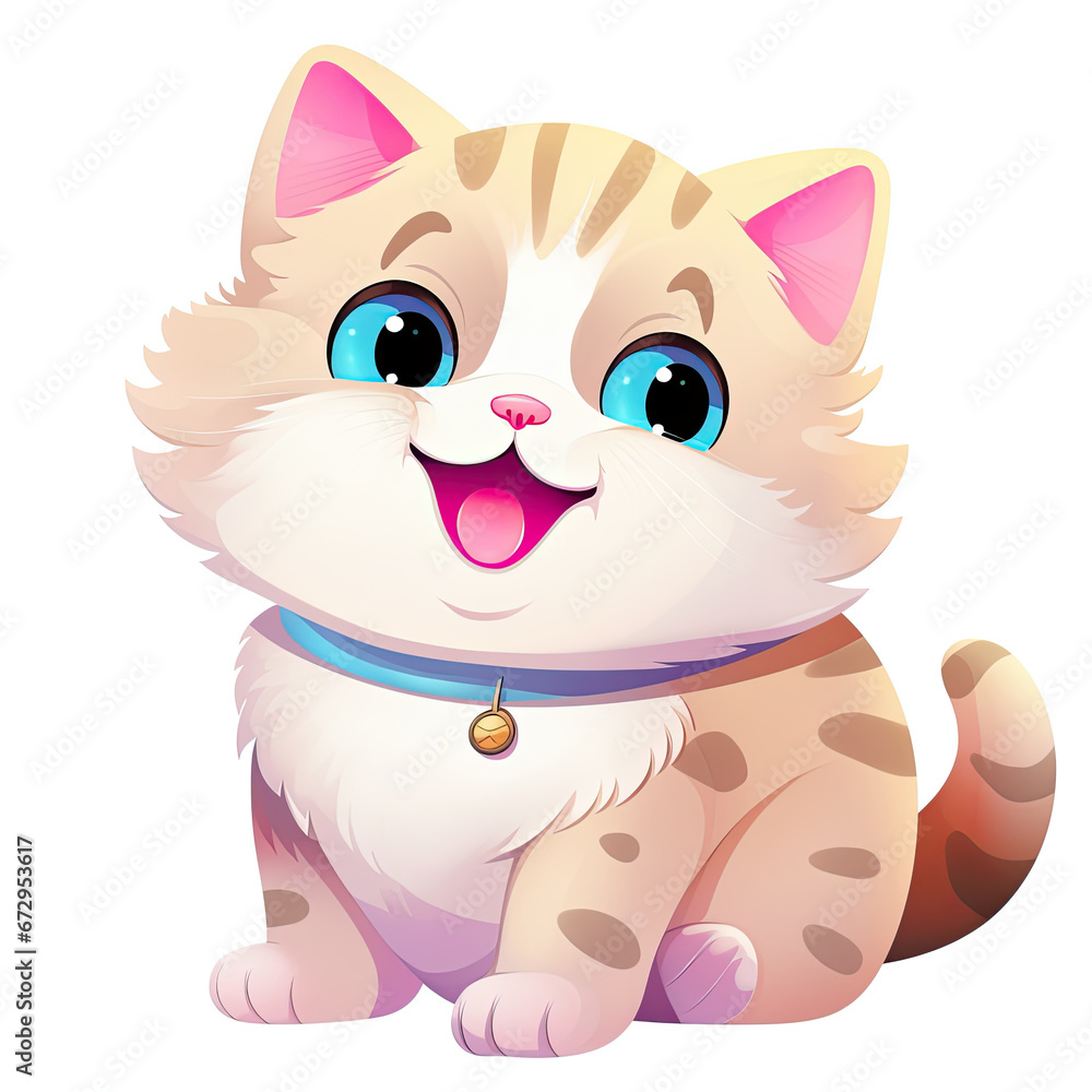 Fototapeta premium Cute and happy orange and white cat with blue eyes and blue collar