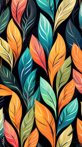 Leaves Colorful modern hand drawn trendy abstract pattern © Textures & Patterns