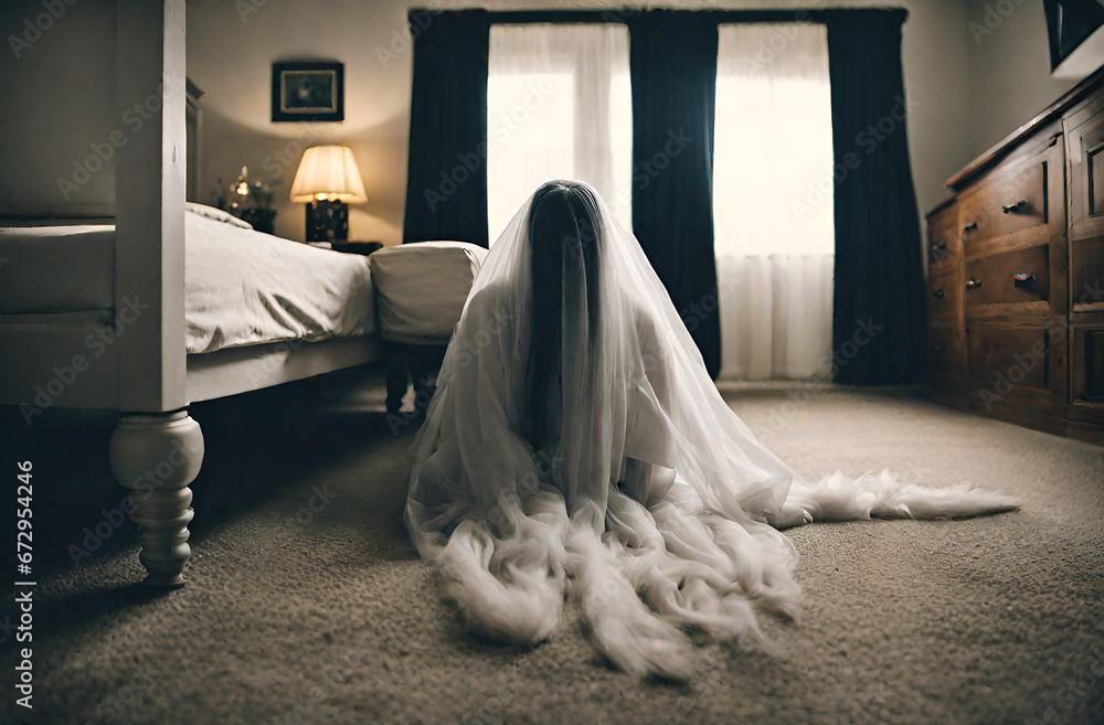 Ghost in the dark room, Mysterious and eerie scene. Generative ai Ghost in the dark room, Mysterious and eerie scene. Generative ai