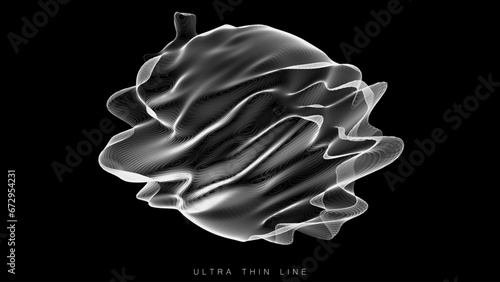 Distorted line spheres. Vector thin line glitch geometry.