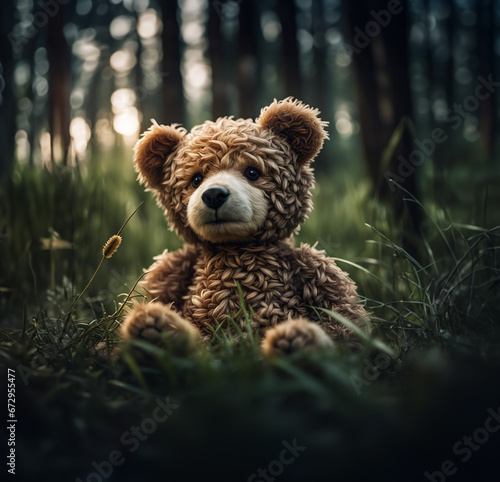 Obraz na płótnie teddy bear on the grass w salonie