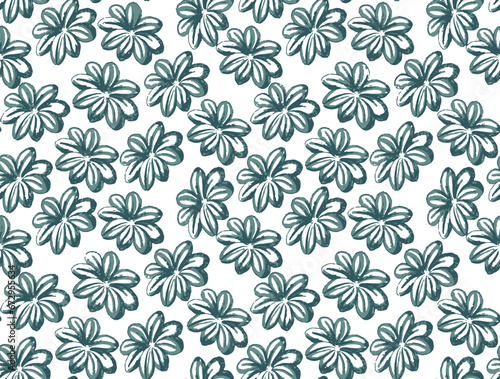 Dark green floral seamless pattern isolated on white background raster illustration, can be used for textile.