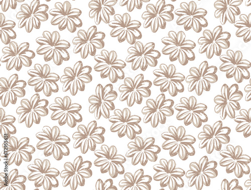 dark brown floral seamless pattern isolated on white background raster illustration, can be used for textile.